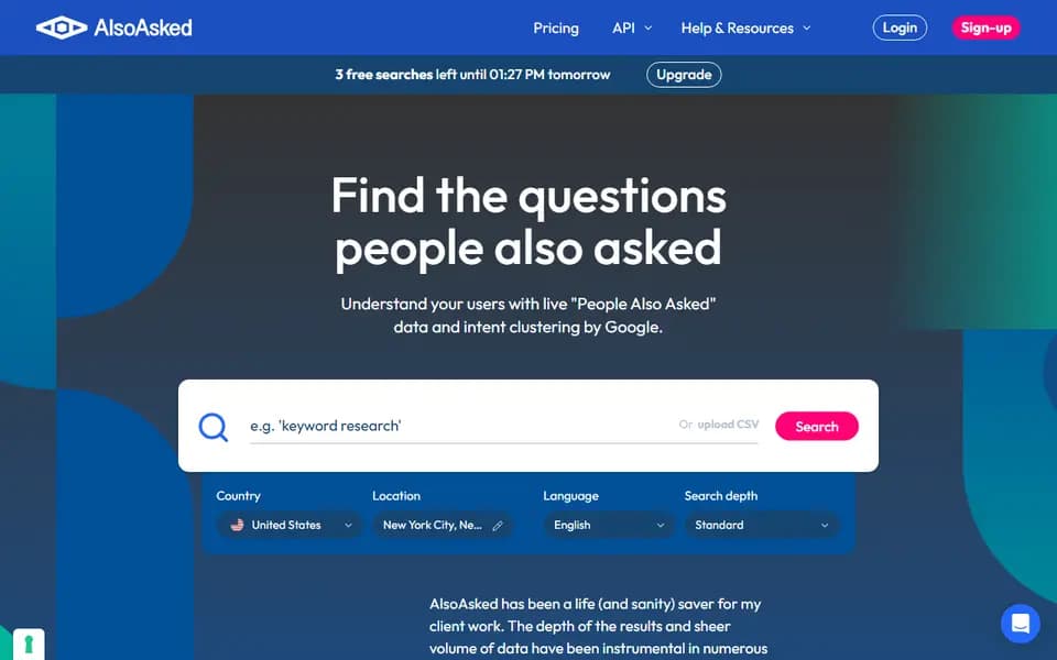 AlsoAsked homepage