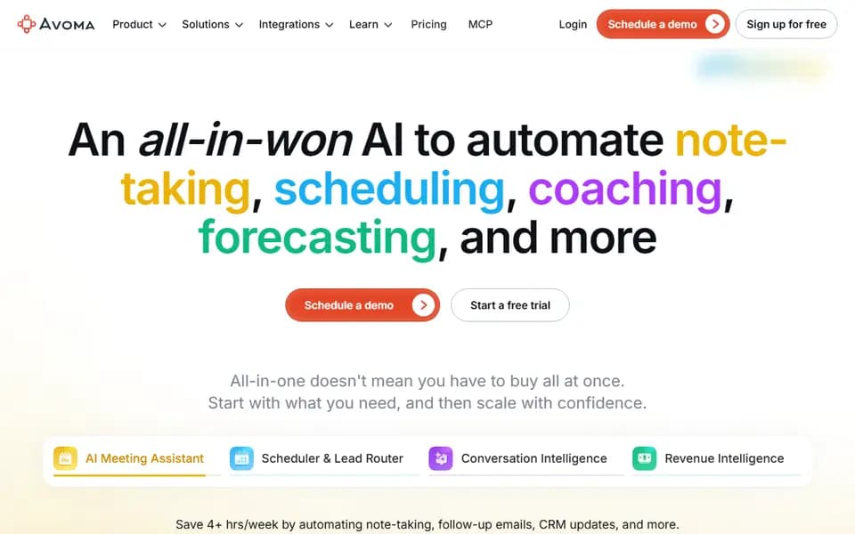 Avoma homepage
