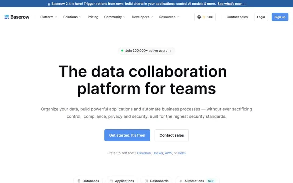 Baserow homepage