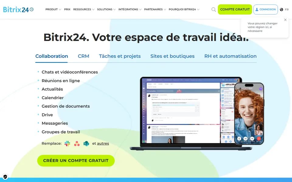 Page d'accueil de Bitrix24