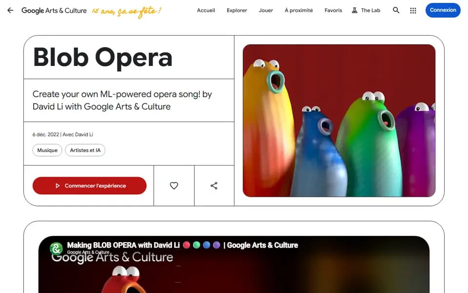 Page d'accueil de Blob Opera