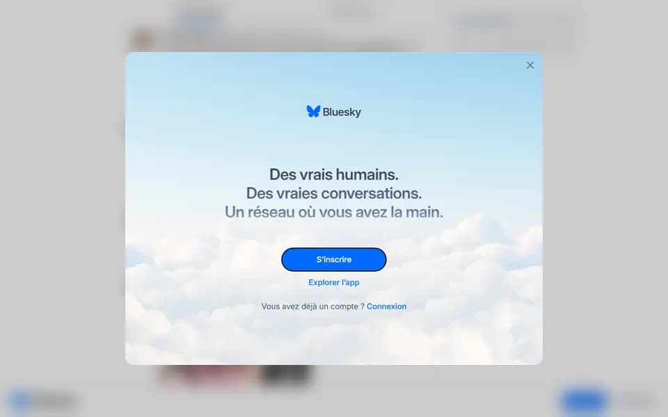 Page d'accueil de Bluesky