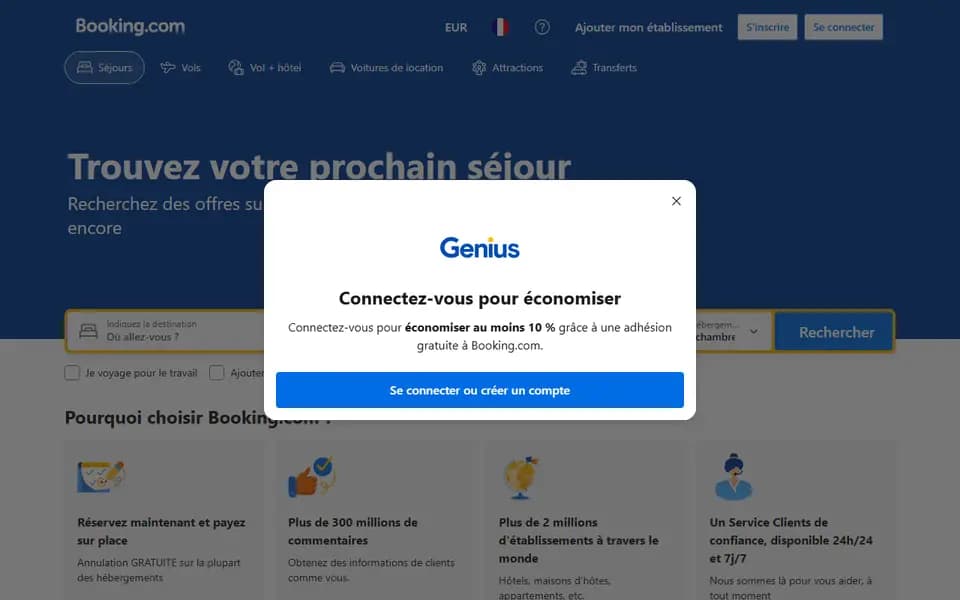 Page d'accueil de Booking.com