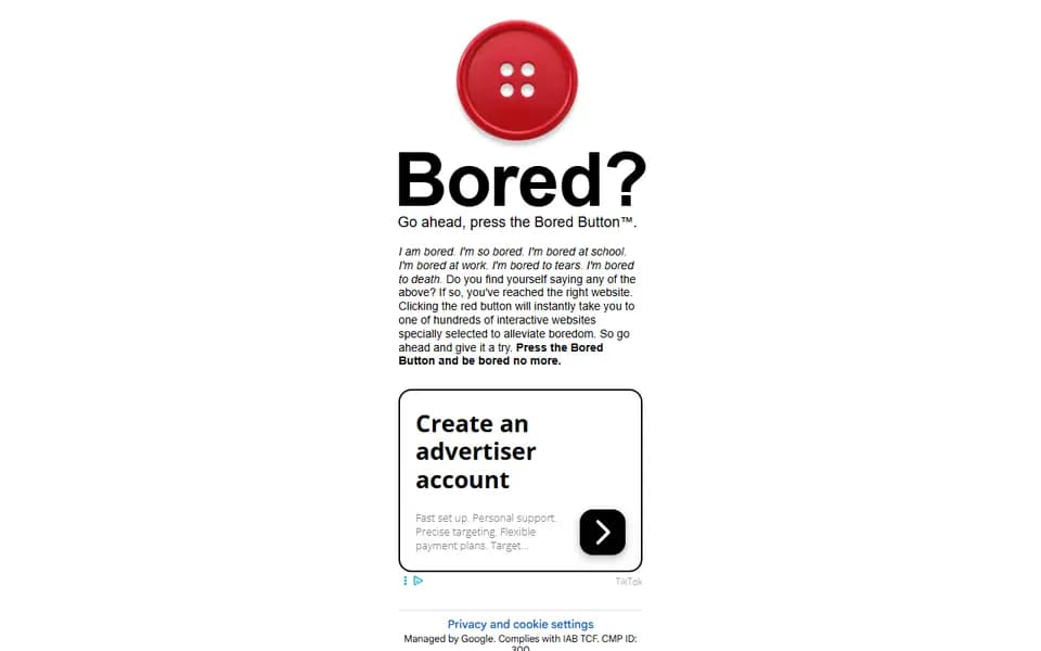 Bored Button homepage