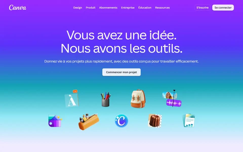 Page d'accueil de Canva