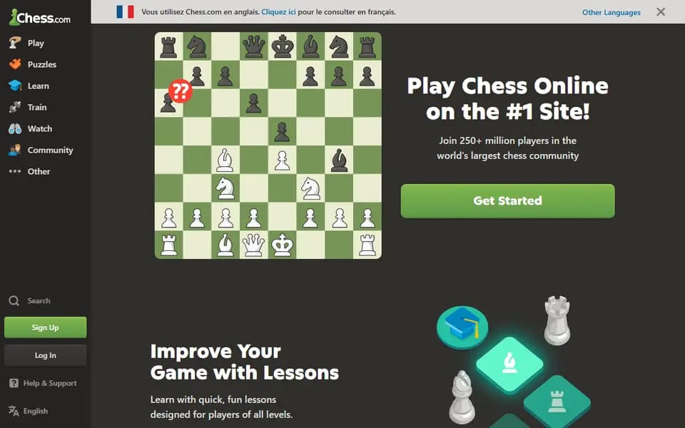 Page d'accueil de Chess.com