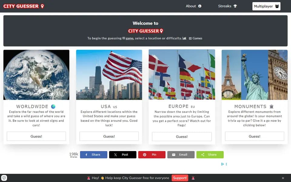 City Guesser homepage