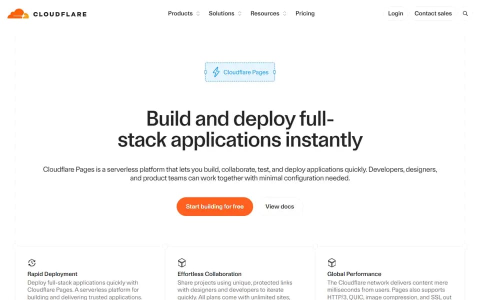 Page d'accueil de Cloudflare Pages