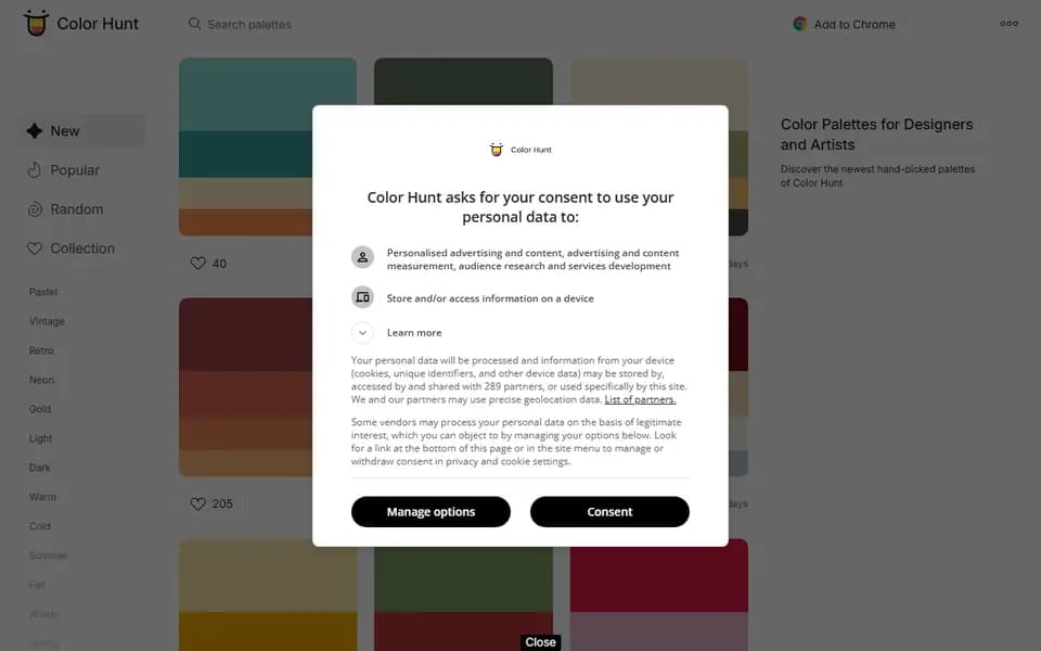 Page d'accueil de Color Hunt