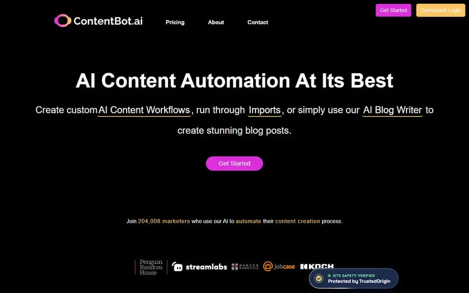 Page d'accueil de ContentBot
