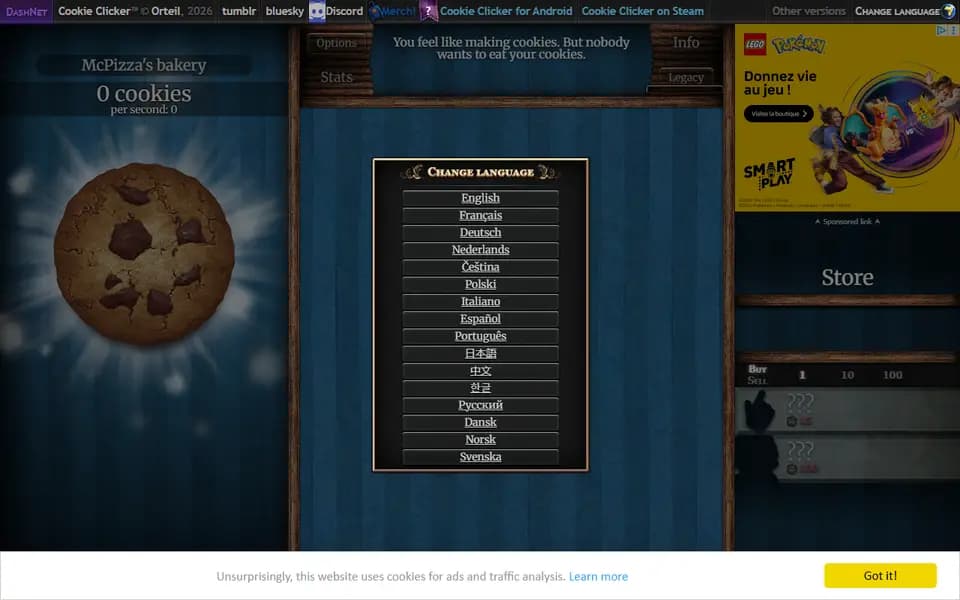 Cookie Clicker homepage