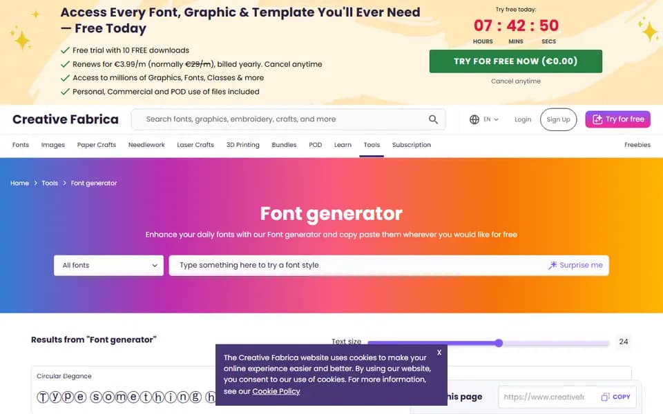Font Generator (Creative Fabrica) homepage