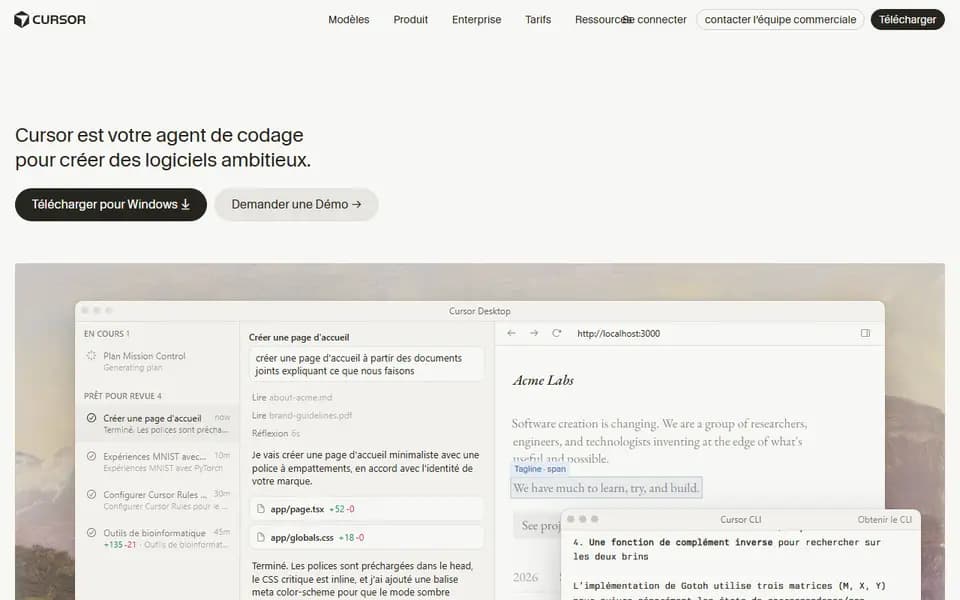Page d'accueil de Cursor