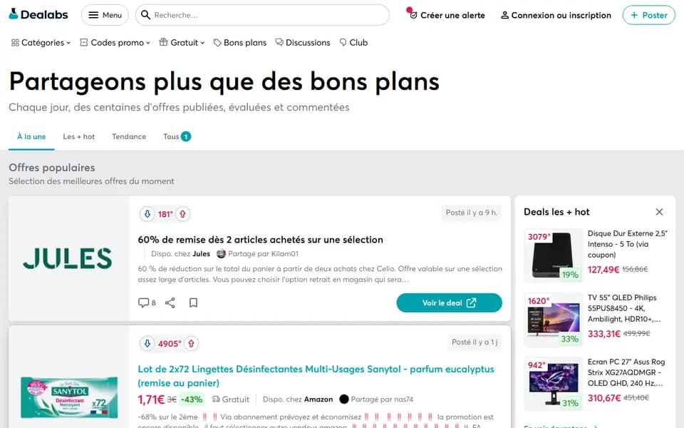 Page d'accueil de Dealabs