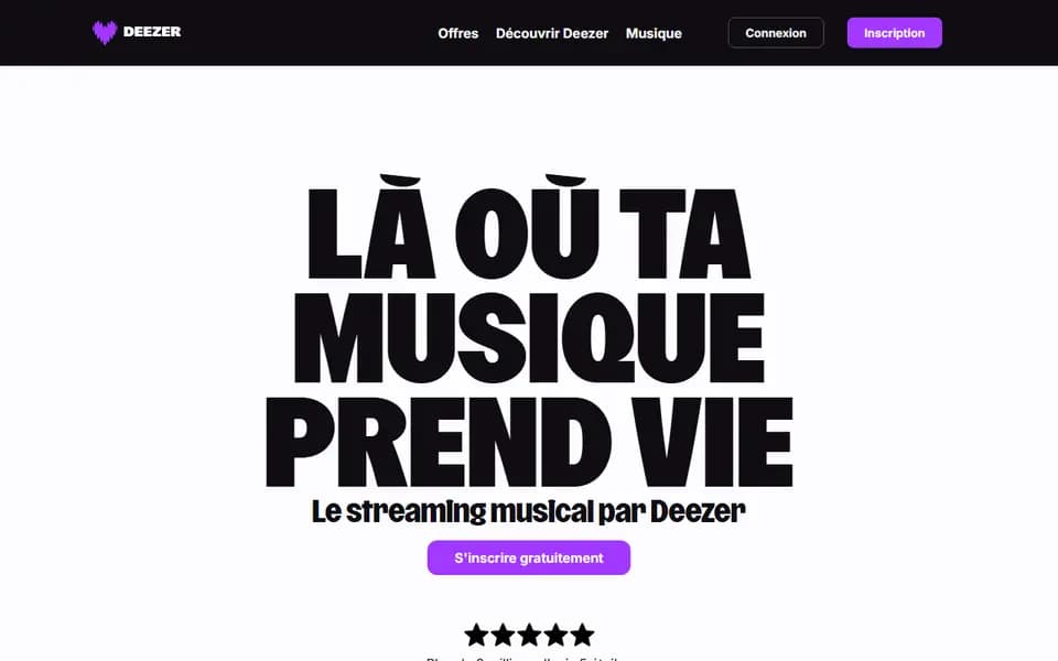Page d'accueil de Deezer