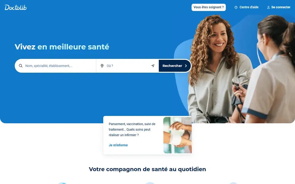 Page d'accueil de Doctolib