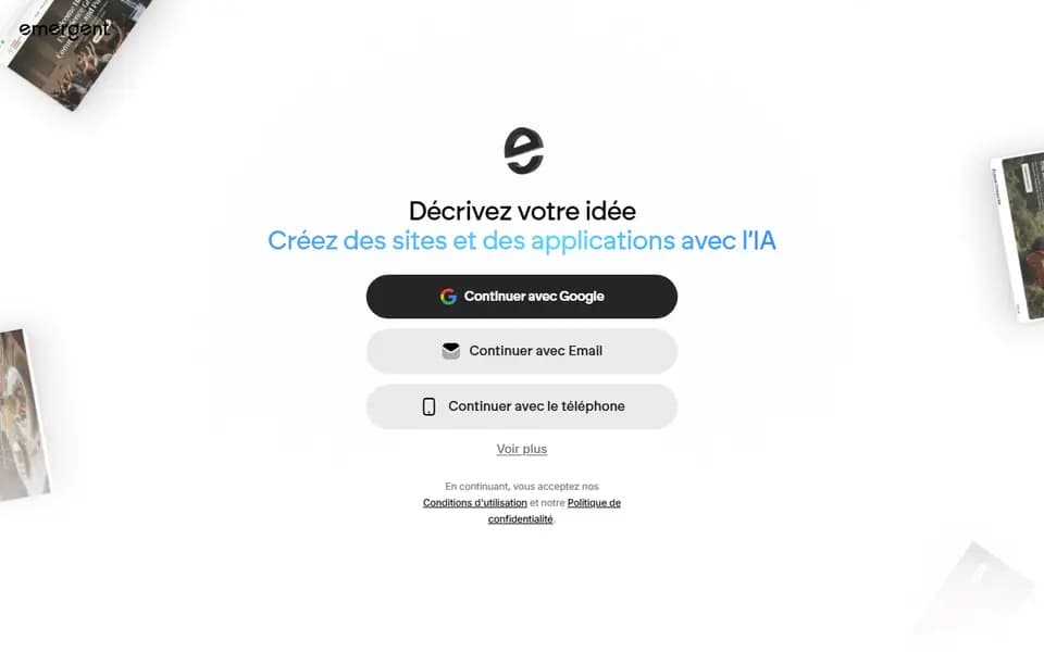 Page d'accueil de Emergent