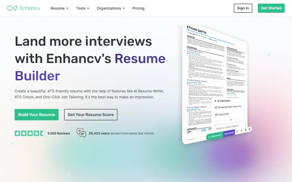 Enhancv homepage