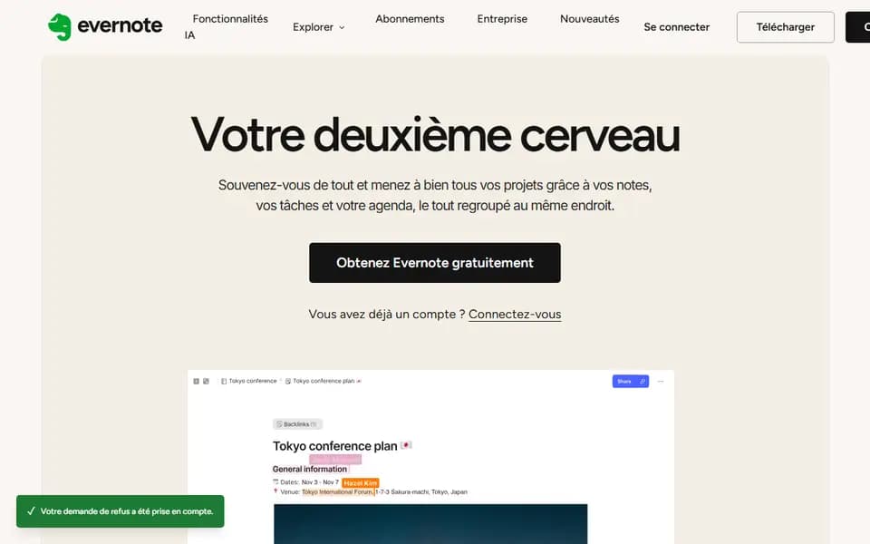 Evernote homepage