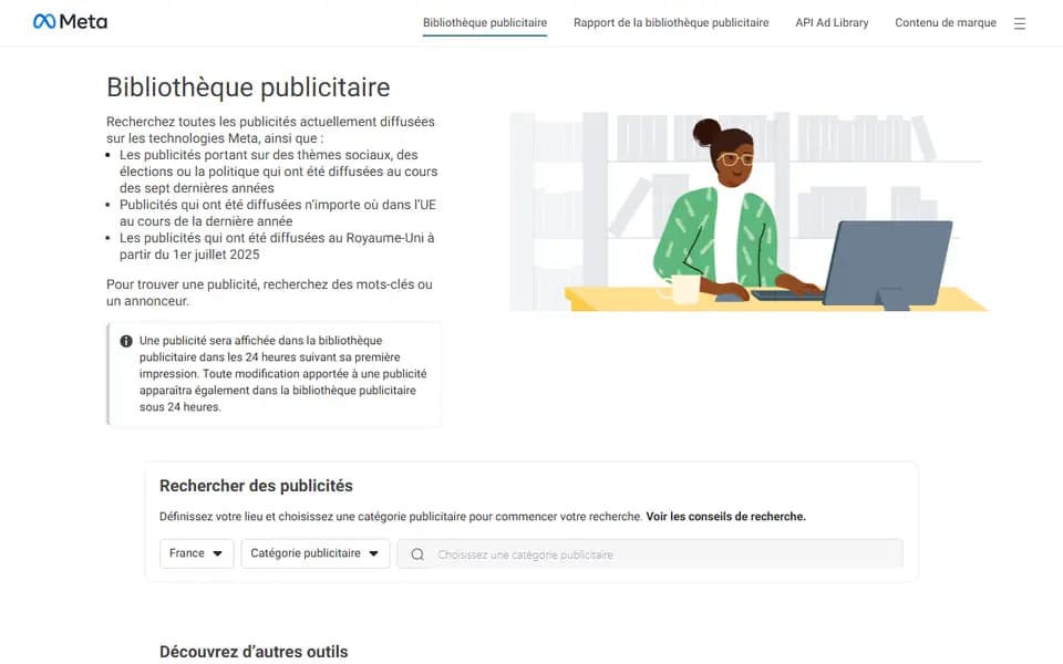 Bibliothèque publicitaire Meta homepage