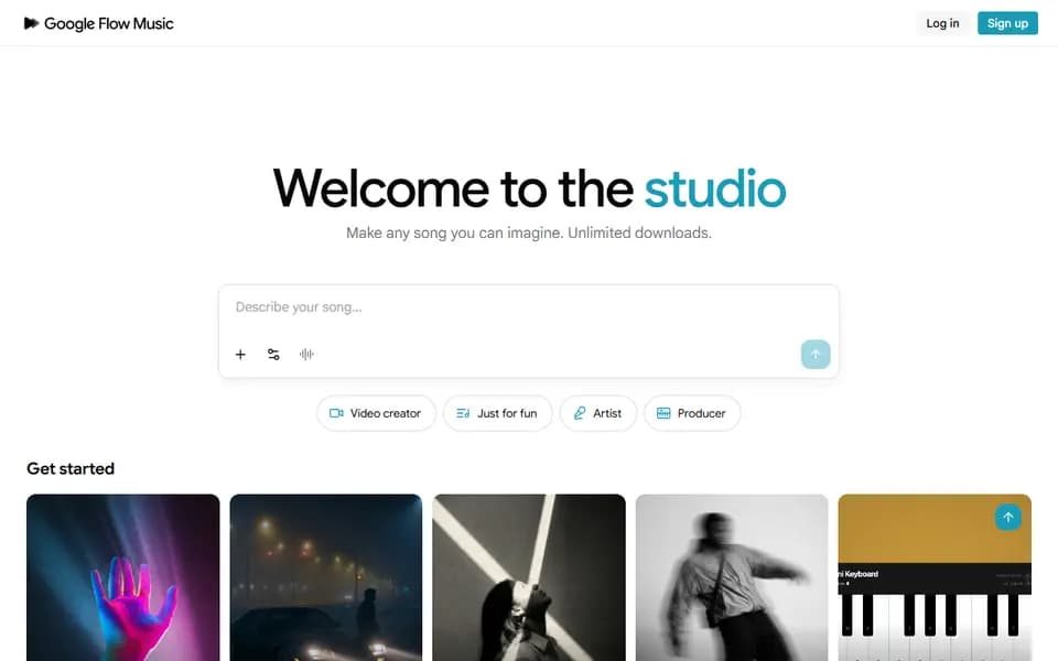 Page d'accueil de Google Flow Music