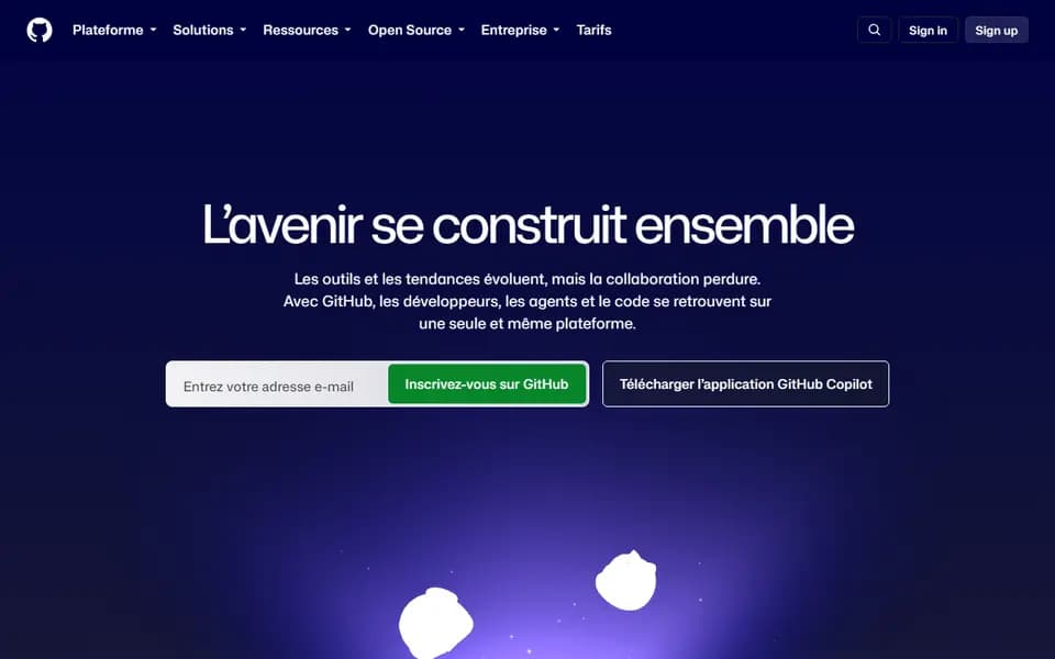 Page d'accueil de GitHub