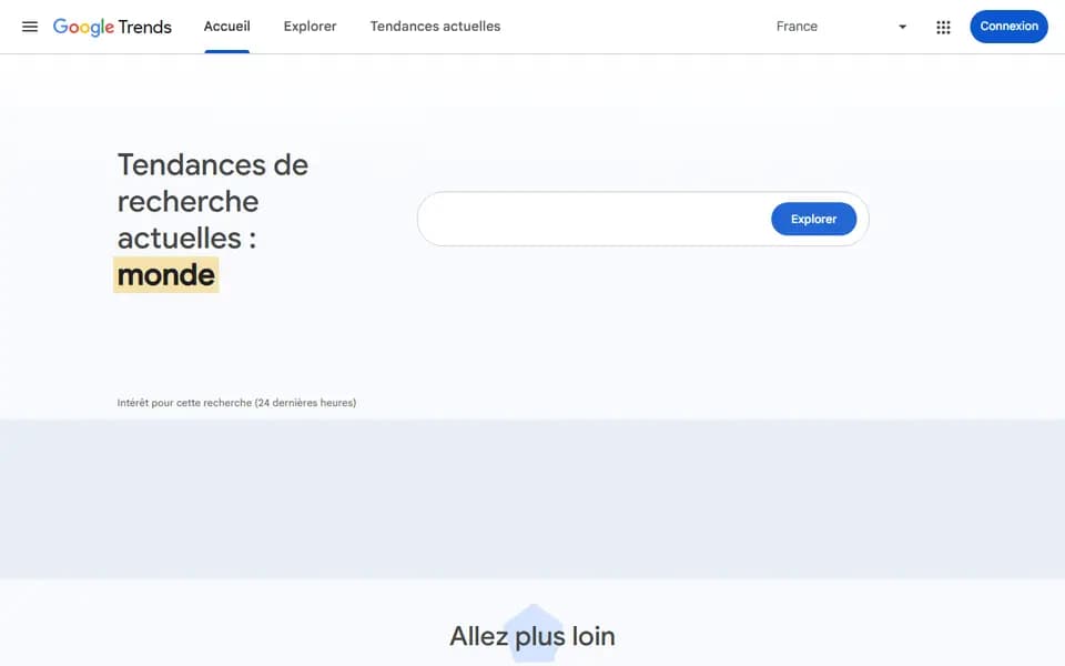 Page d'accueil de Google Trends