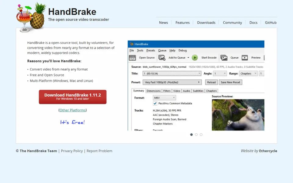 HandBrake homepage