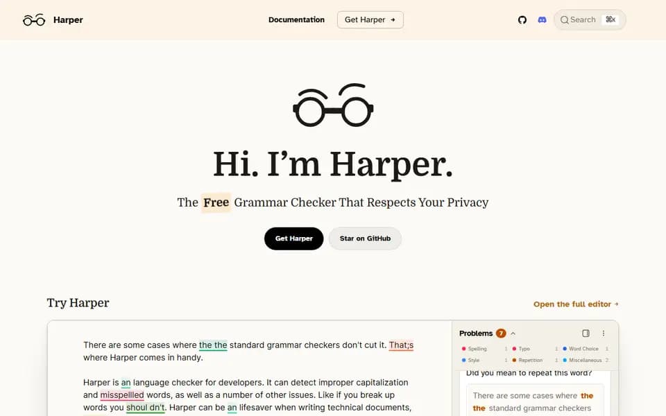 Page d'accueil de Harper