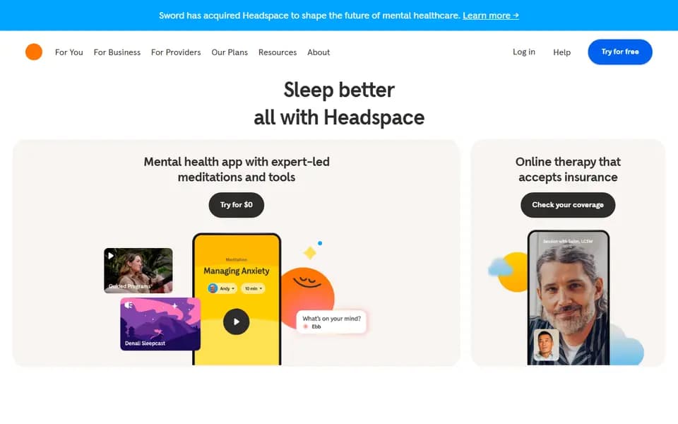 Headspace homepage