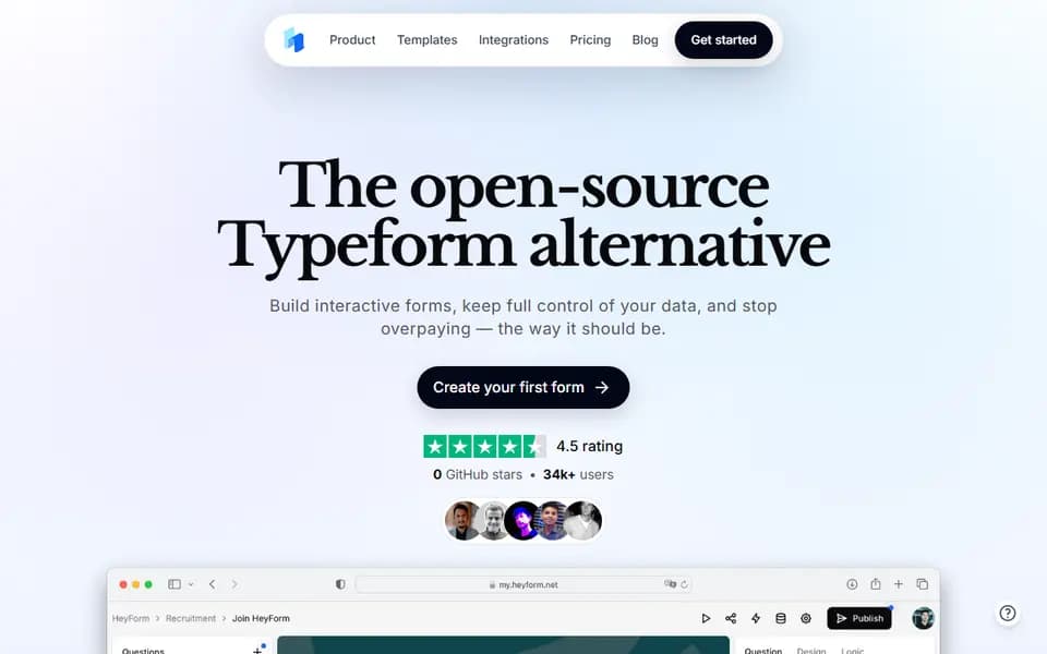 HeyForm homepage