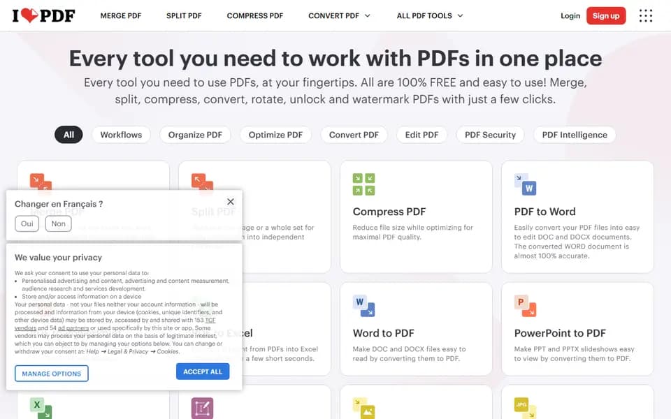 iLovePDF homepage