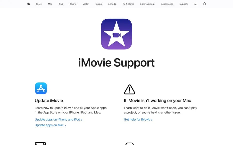 iMovie homepage