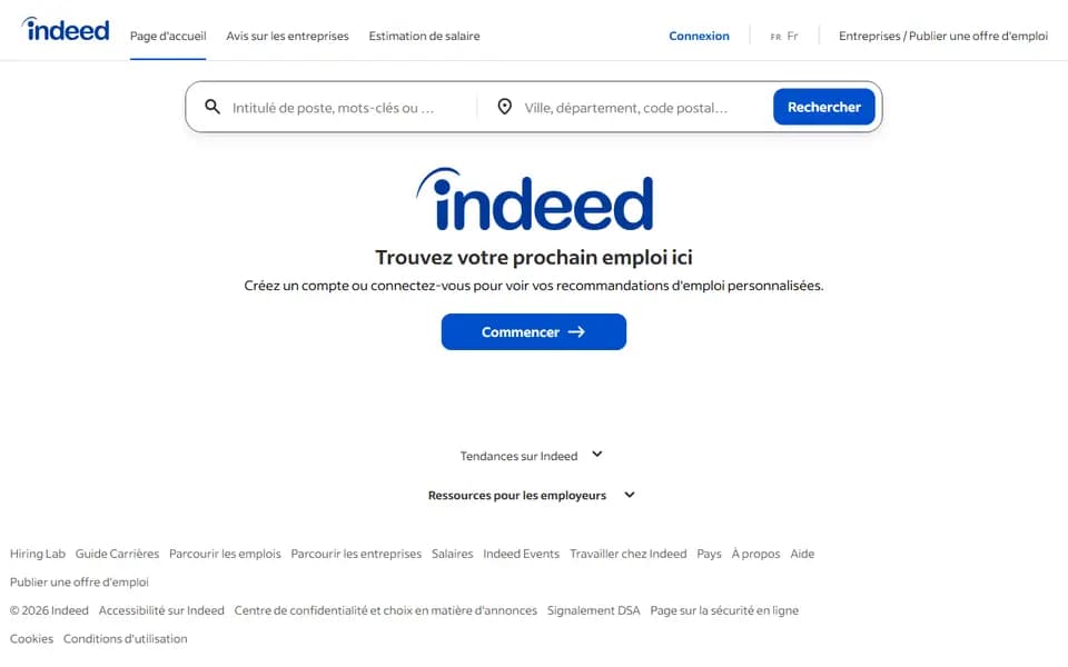 Indeed homepage