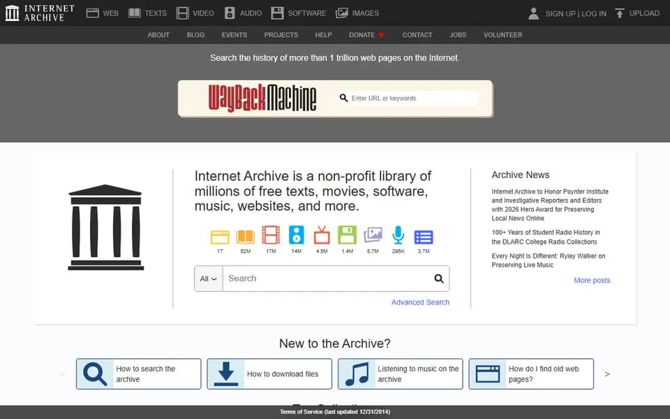 Internet Archive homepage