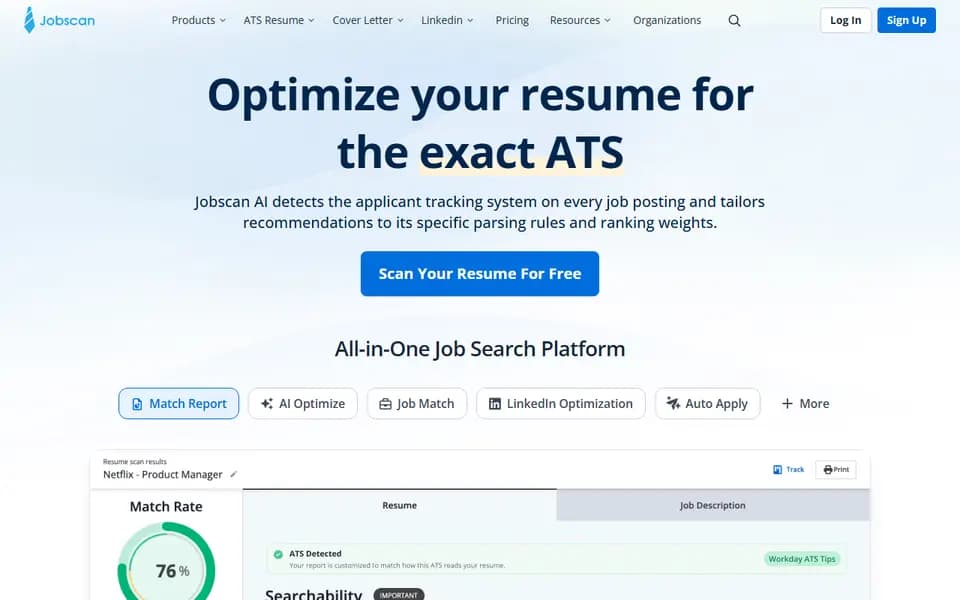 Jobscan homepage