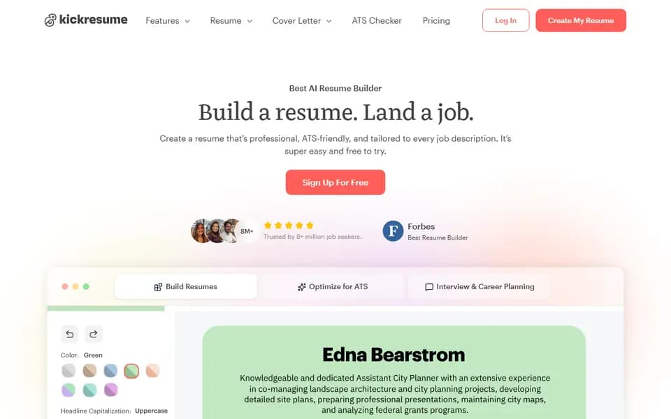 Kickresume homepage