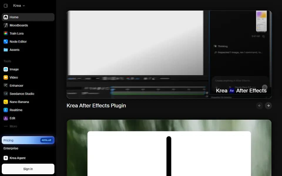 Page d'accueil de Krea AI