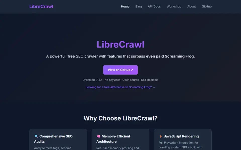 Page d'accueil de LibreCrawl