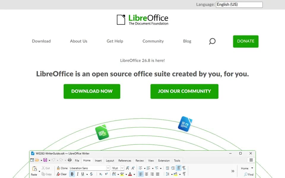 Page d'accueil de LibreOffice
