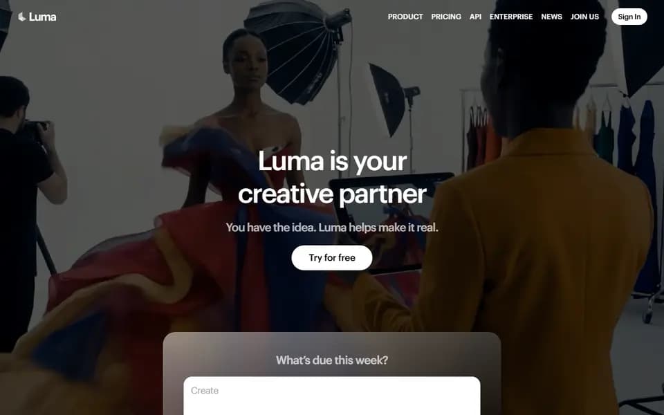 Luma AI homepage