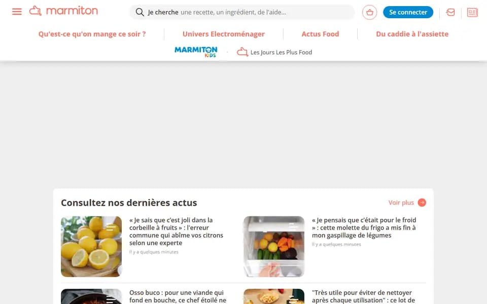 Page d'accueil de Marmiton