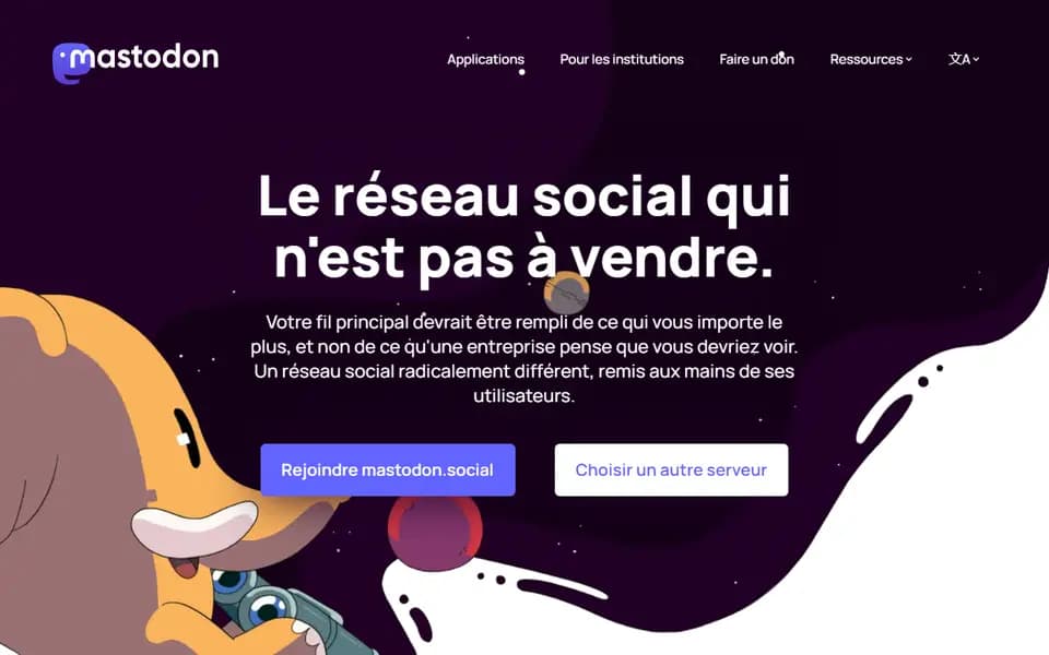 Page d'accueil de Mastodon
