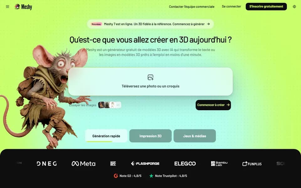 Page d'accueil de Meshy