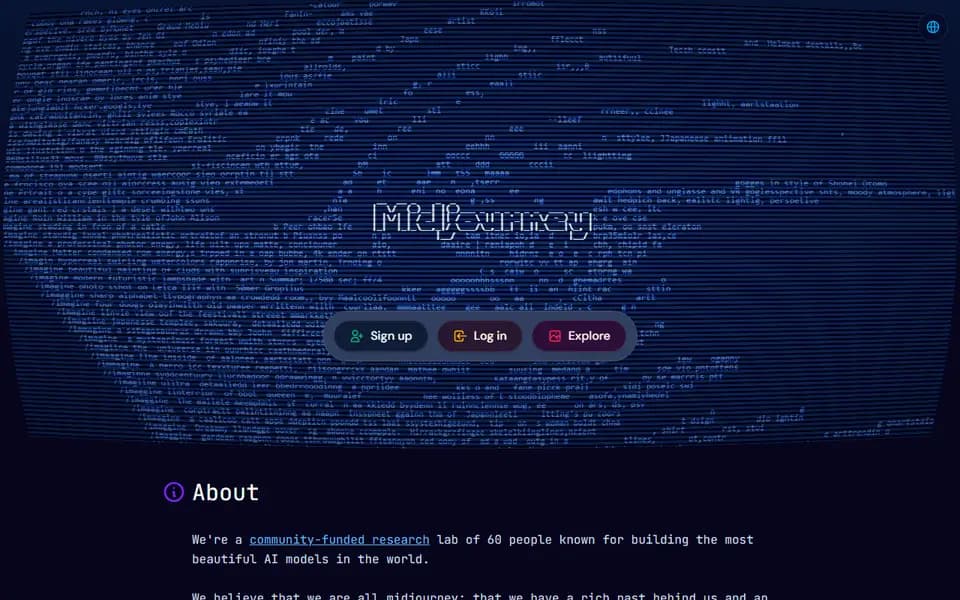 Page d'accueil de Midjourney