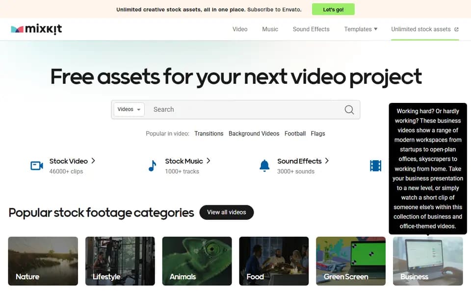 Mixkit homepage