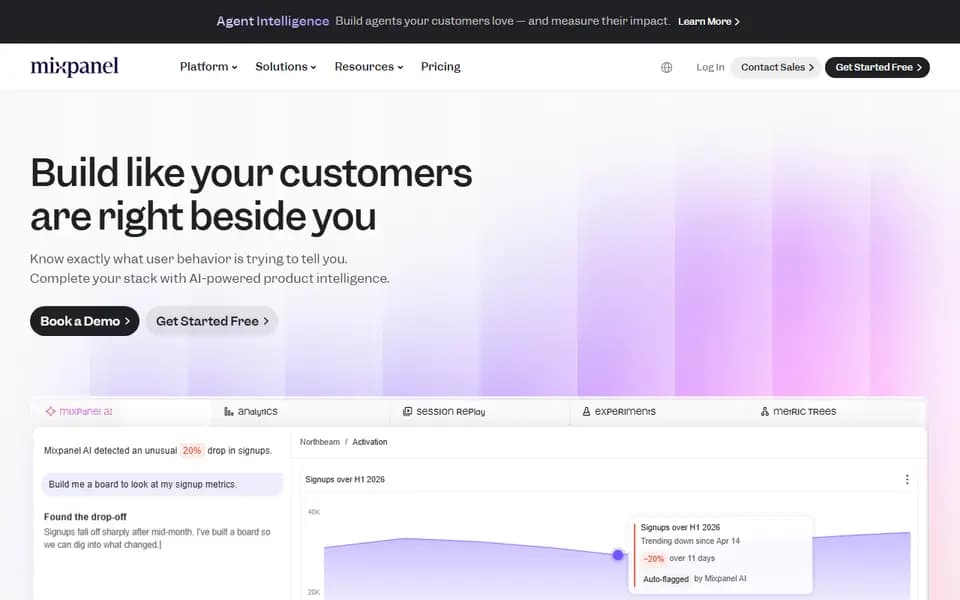 Mixpanel homepage