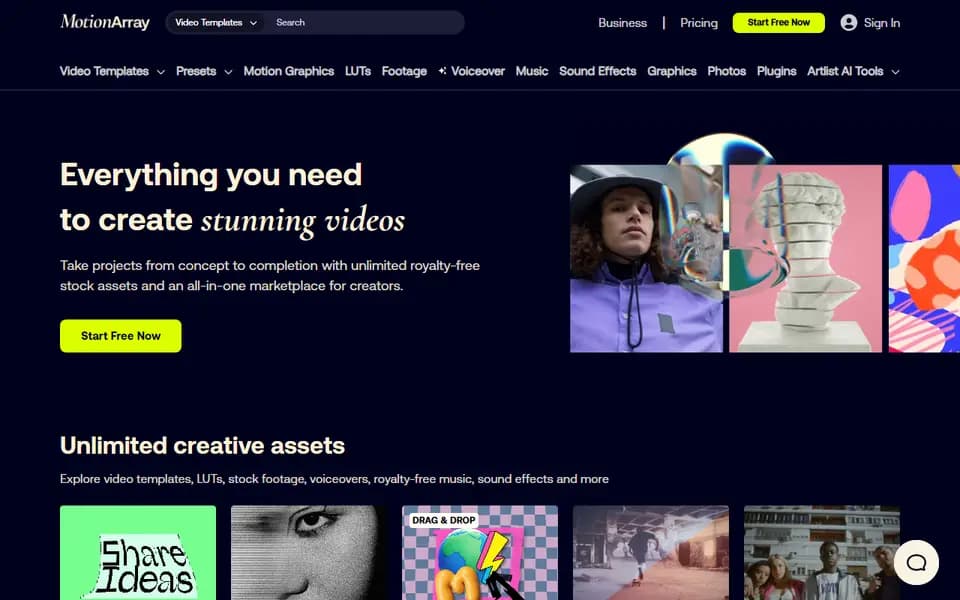 Motion Array homepage