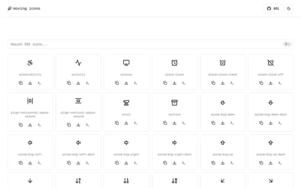 Page d'accueil de Moving Icons