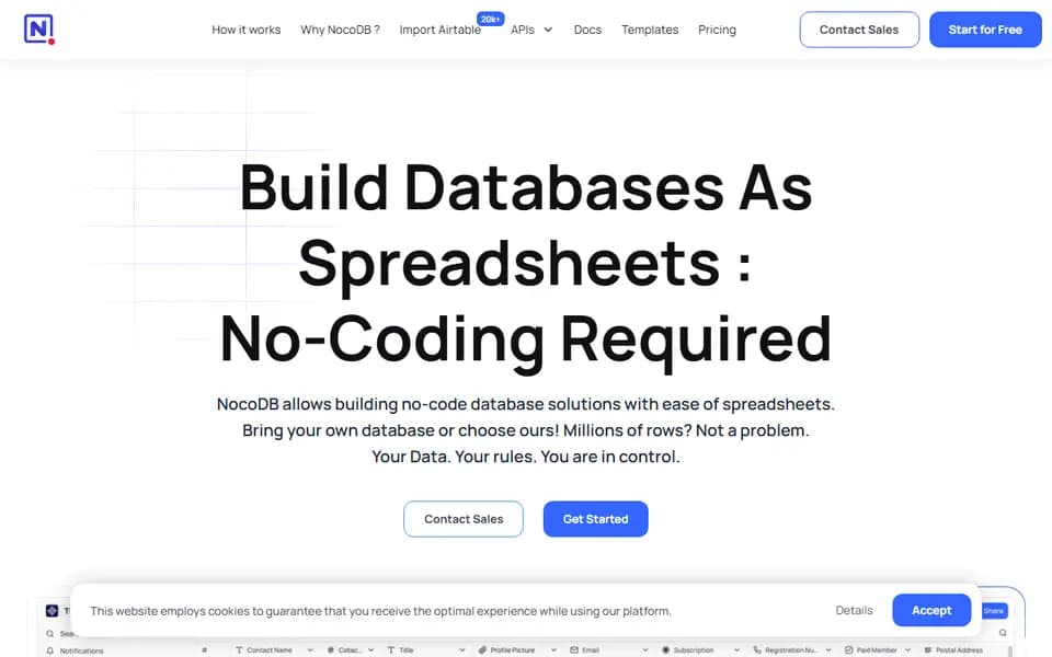 NocoDB homepage
